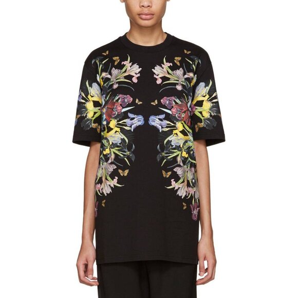 Givenchy Black Multi Flowers Printed Cotton Jersey T-Shirt - Picture 1 of 8